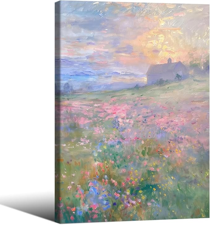 Pastel Nature Floral Poster Vintage French Country Landscape Wall Art Colorful by rumlud