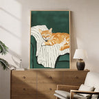 Framed Animal Wall Art for Bedroom Wall, Large Cozy Orange Tabby Cat Canvas - Image 8