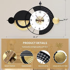 Large Modern Wall Clocks Big Wall Clock Nordic Style Metal Dial Battery - Image 2