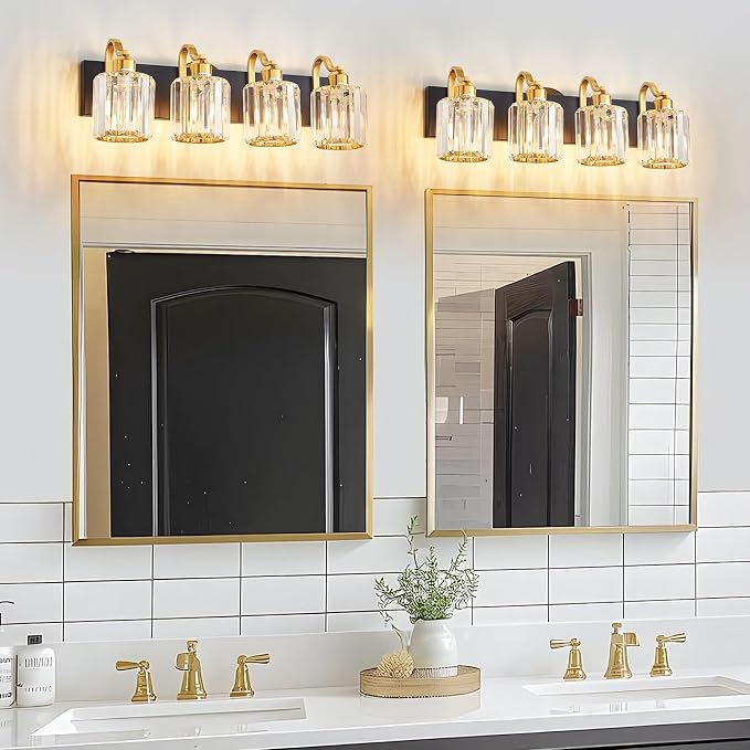 4 Light Crystal Vanity Lights for Bathroom, Modern Matte Black and Gold Wall - Image 6