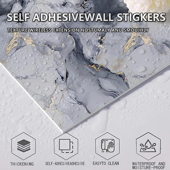 10pcs Peel and Stick Tile Shower Waterproof Marble Tiles Wall Panels, - Image 4