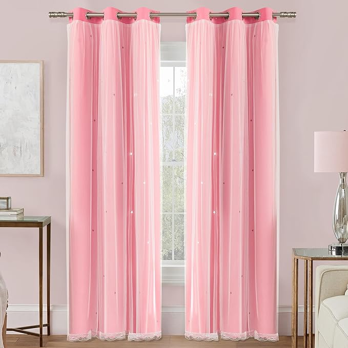 XiDi Pink Curtains for Bedroom Decor, Baby Pink Kids Blackout Curtains for by Addsomecolortolife