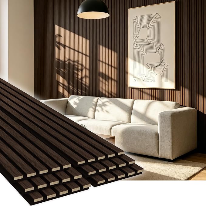 EVERECO 6 Pack Wood Slat Acoustic Wall Panels 92.5" × 7.87", 3D Sound Absorbing by Unknown