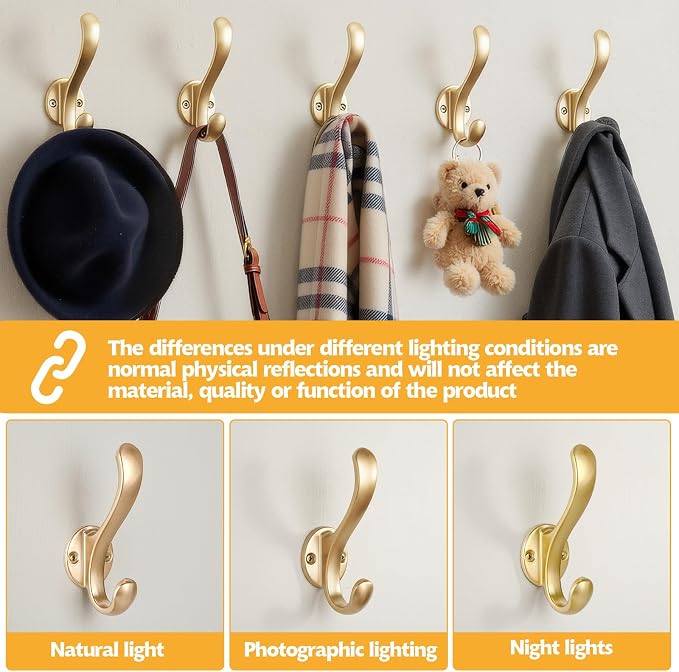 8 Pack Coat Hooks Wall Mount Heavy Duty Utility Retro Double Hooks - Image 2