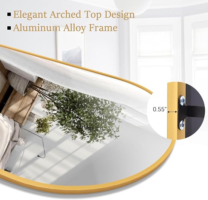 Rowjut 64"x21"Floor Mirror Arched Full Length Mirros, Mirror Floor Length - Image 8