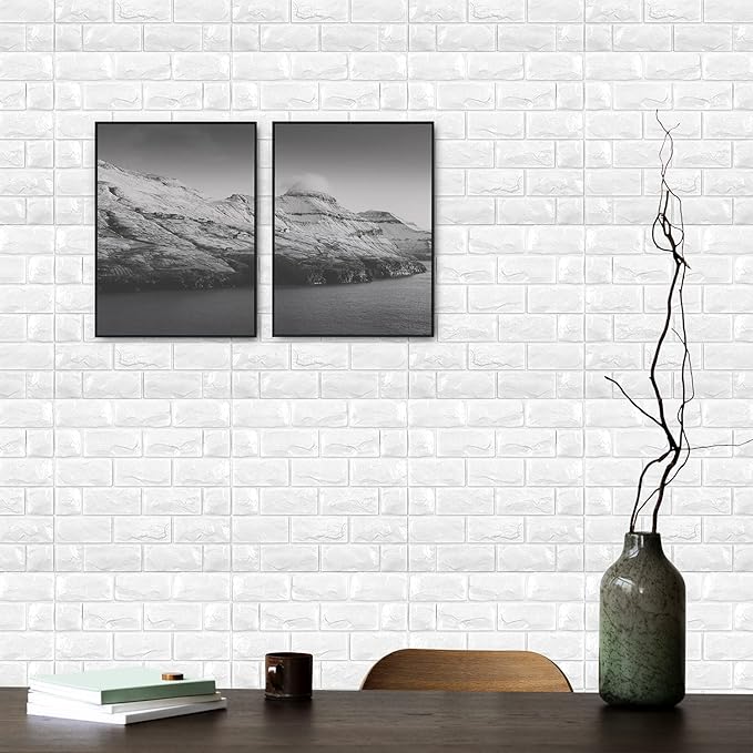 11PCS 3D Wall Panels Peel and Stick Faux Brick Wallpaper White Self Adhesive - Image 3