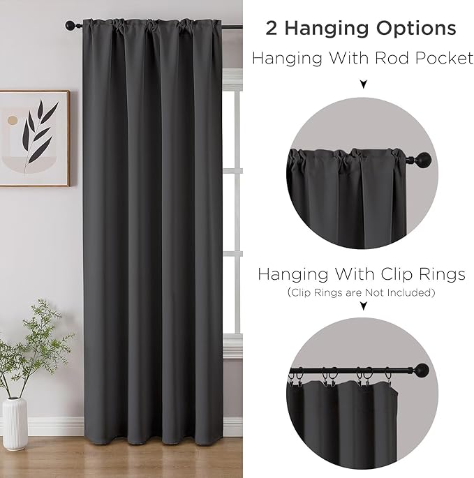 CUCRAF Dark Grey Blackout Curtains 72 inch Length 2 Panels Set, Rod Pocket Room - Image 3
