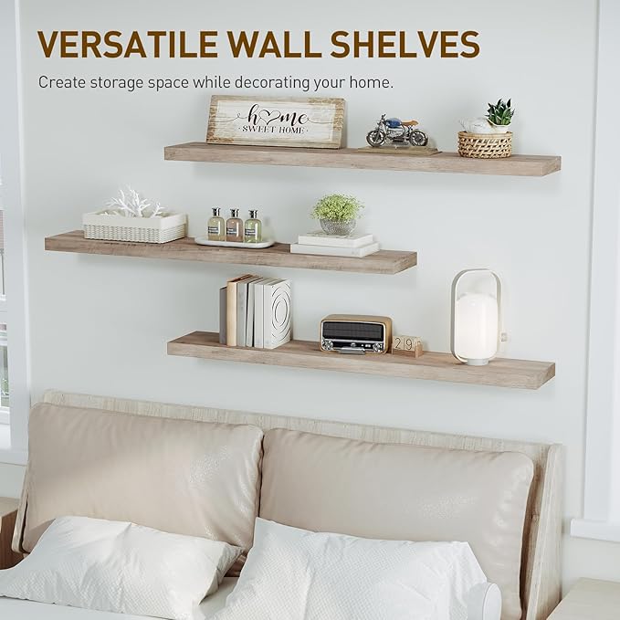 RALGEND Floating Shelves for Wall, 47.2" Large Grey Wall Shelf Set of 3 - Image 4