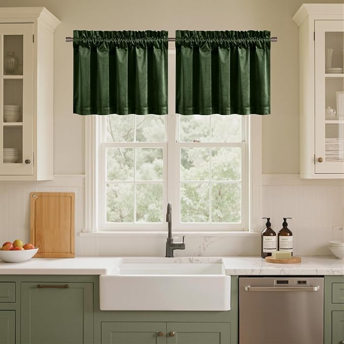 NICETOWN Velvet Cafe Windows Valance, Olive Green Window Treatment - Image 5
