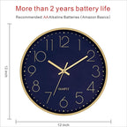 Foxtop Modern Wall Clock 12 Inch Silent Non-Ticking Battery Operated Round - Image 2