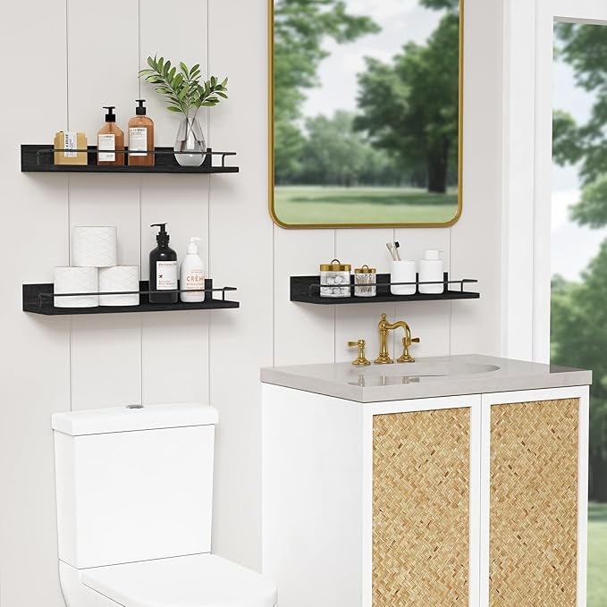 Forbena Black Floating Shelves for Wall, Bahtroom Wall Shelves Over Toilet - Image 2