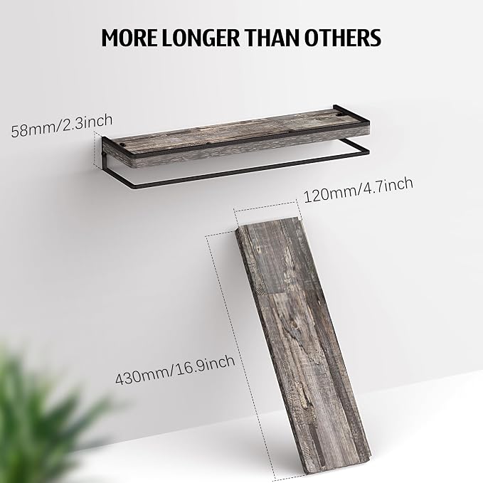 Meangood Floating Shelves Wall Mounted Set of 2, Rustic Wood Wall Storage - Image 3