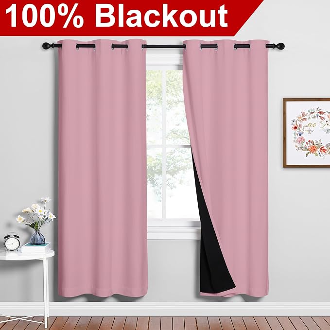 NICETOWN Crystal Pink Full Shade Curtain Panels, Pair of Energy Smart & Noise - Image 2