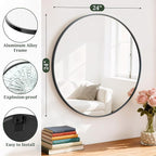 Round Wall Mirror 24 Inch Black Vanity Mirror - Image 2