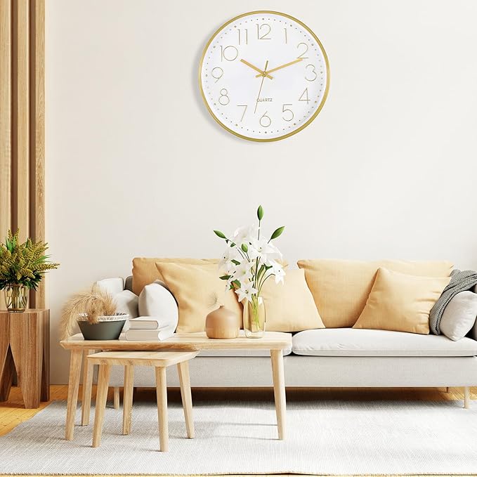 Foxtop Gold Wall Clock 12 Inch Silent Non-Ticking Battery Operated Round Quartz - Image 4