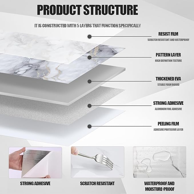 10pcs Thick Marble Peel and Stick Waterproof Wall Panels, Heat-Resistant - Image 5