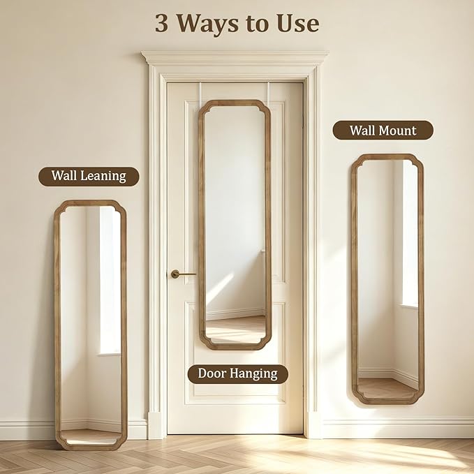 WallBeyond Full Length Door Mirror 14" x 48", Wood Frame Over-the-Door Mirror - Image 3