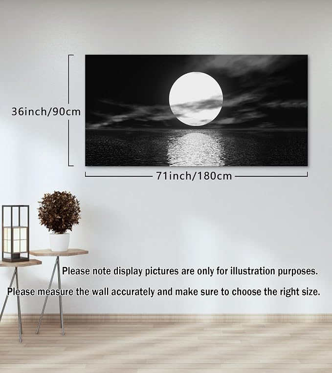 Cao Gen Decor Art S06498 Wall Art Canvas Sea White Full Moon in Night Picture - Image 3