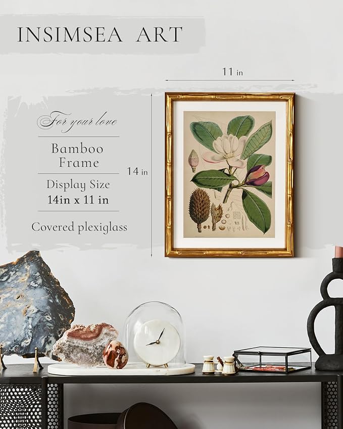 InSimSea Gold Bamboo Framed Canvas Wall Art, Retro Nature Magnolia Botanical - Image 3