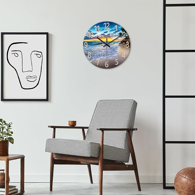 Glass Beach Wall Clocks Battery Operated 16 Inches or Larger Analog Wall Clock - Image 2