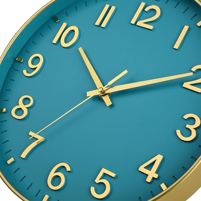 HZDHCLH Teal and Gold Wall Clocks Battery Operated 12 inch Silent Non Ticking - Image 5
