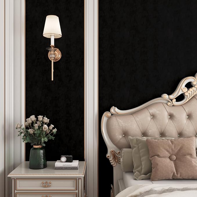 YENHOME 30"X200" Black Velvet Wallpaper Peel and Stick Black Vintage Velvet - Image 2