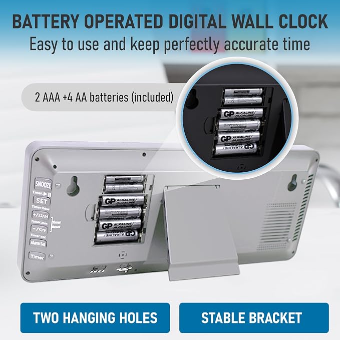 TXL Atomic Clock with Backlight, 14.2" Digital Wall Clock, Battery Operated - Image 6