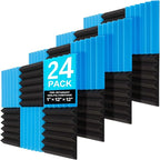 JBER 24 Pack Blue and Charcoal Acoustic Panels Studio Foam Wedges Fireproof by JBER