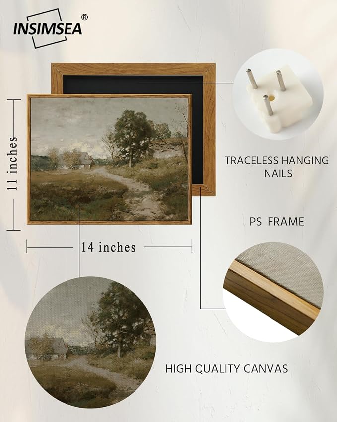 InSimSea Framed Canvas Wall Art Vintage Decor, Room Decor Rural Path Landscape - Image 5