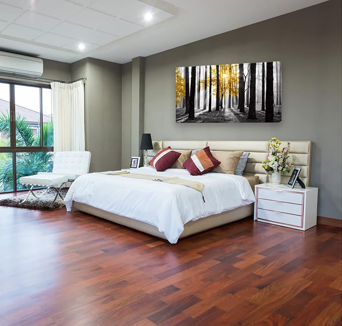 Cao Gen Decor Art S06362 Wall Art Canvas Painting Yellow Tree in Black and - Image 2