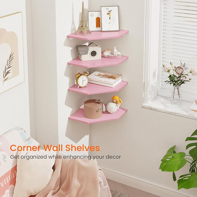 Homode Corner Shelf Wall Mount, Wood Hanging Storage Shelving - Image 6