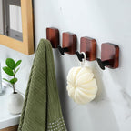 DELITON Acacia Wooden Towel Hooks Red Brown, 4 Pack Sticky Hooks - Image 2
