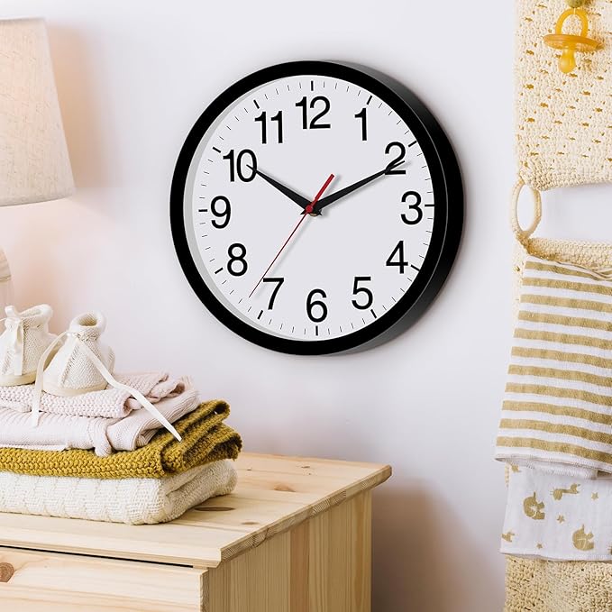 Rohioue Wall Clock Modern 10 Inch Black Battery Operated Silent Non Ticking - Image 4