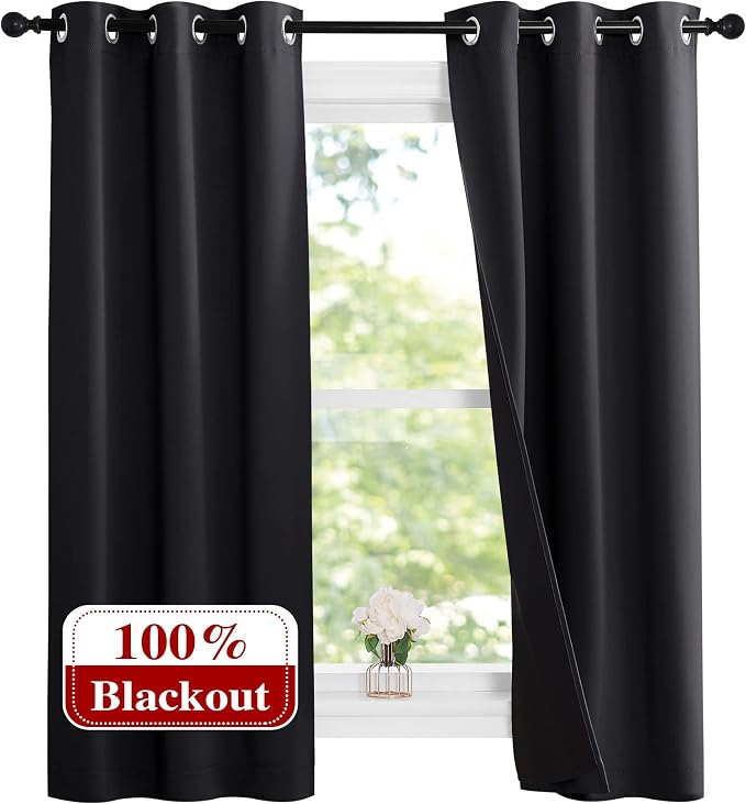 NICETOWN Complete 100% Blackout Curtain Set, Thermal Insulated & Energy by NICETOWN
