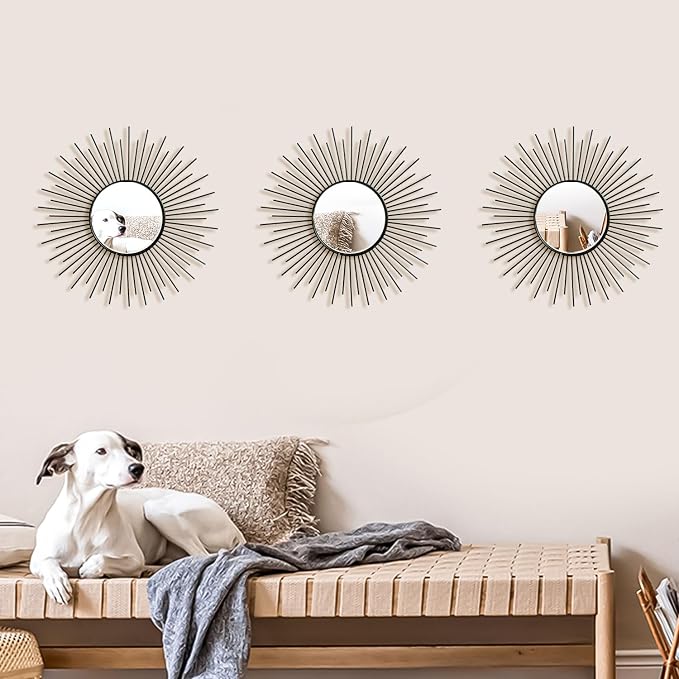 3 Pack Metal Mirrors for Wall Sunburst Wall Mirrors Home Décor Decorative - Image 4