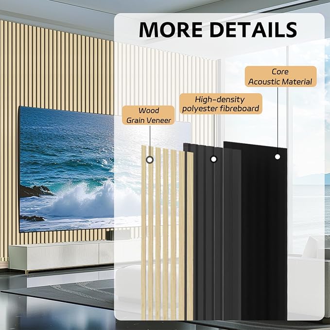 RITOLLO 4 Pack Wood Panels for Wall, Wood Slat Acoustic Panels for Wall - Image 3
