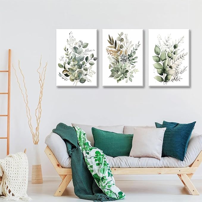 Bwodke Botanical Wall Art Plant Floral Watercolor Canvas Prints Set of 3 Framed - Image 2