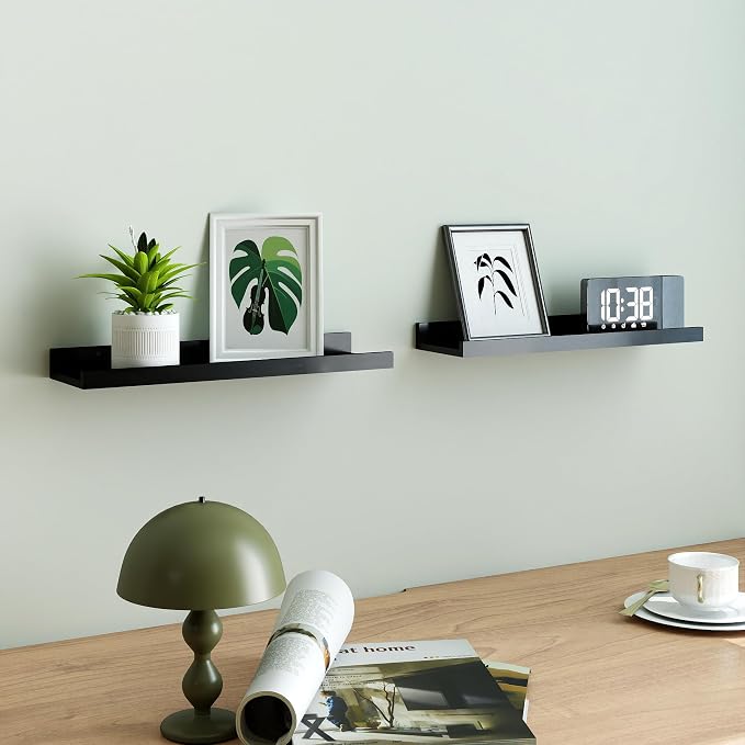 Black Floating Shelves for Wall Decor, Wall Mounted Wood Storage Shelf for - Image 2