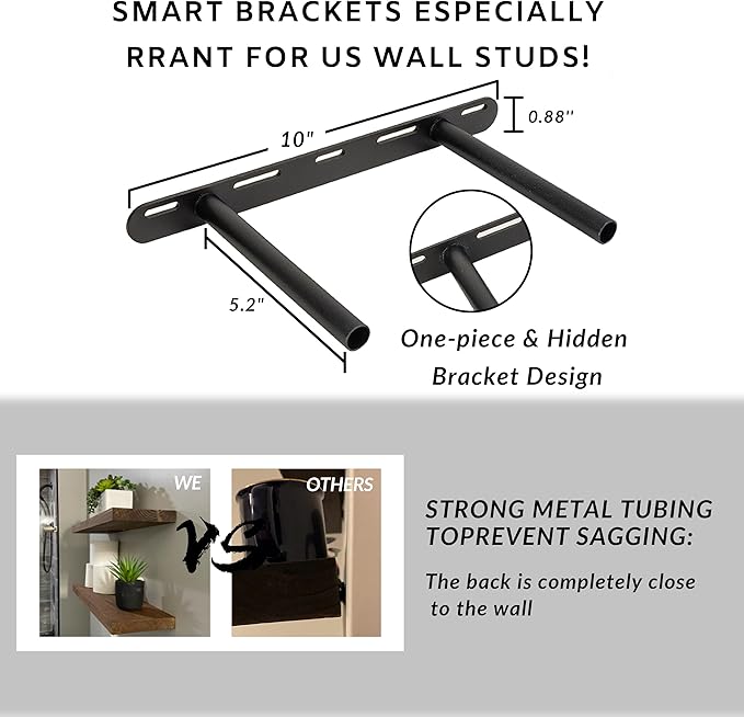 BGMG Wood Floating Shelves 12 inch, Solid Wood Wall Shelves - Image 3
