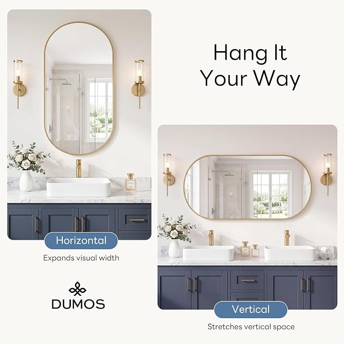 DUMOS 24" x 48" Oval Bathroom Mirror, Tempered Glass, Morden Vanity Mirror - Image 4