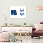 Liyark Set of 2 Retro Navy Blue And White Swimsuit Art Posters Beach Bathing - Image 3