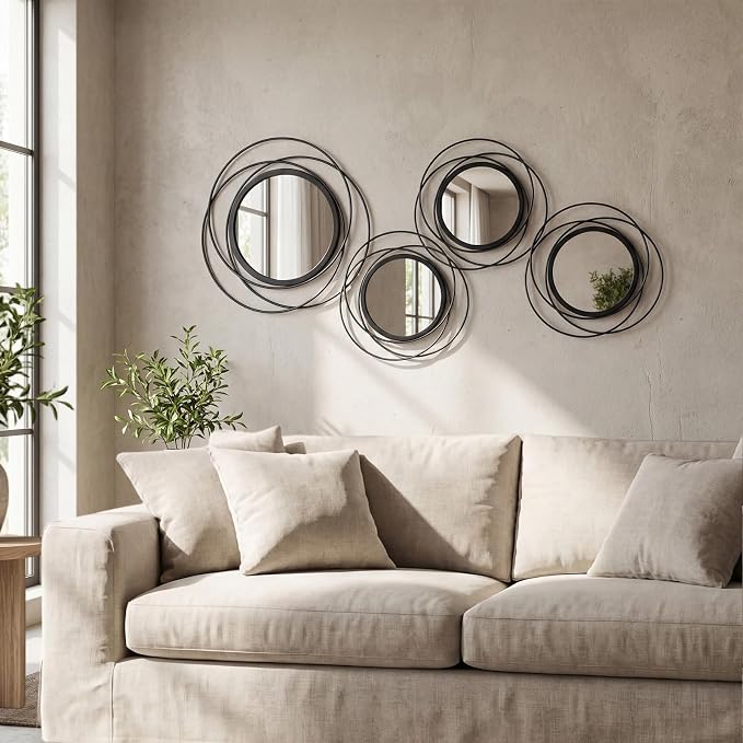 4 Piece Gold Round Wall Mirror Set Modern Metal Circle Home Decor by sxnzequnze