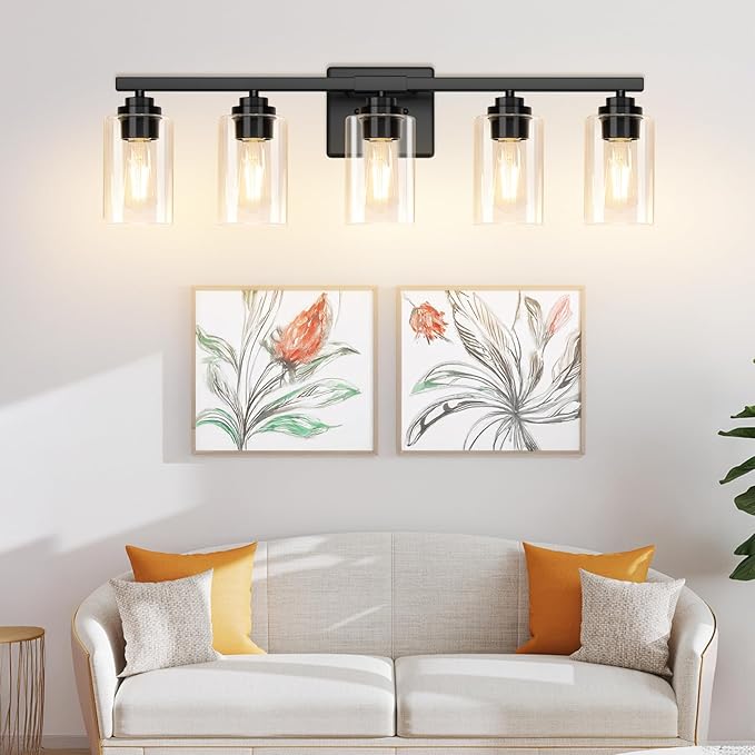 5-Light Matte Black Bathroom Light Fixtures, Bathroom Vanity Lights Over Mirror - Image 9