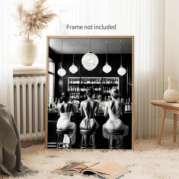 FuSatisYilife Vintage Black and White Canvas Wall Art Trendy Women Drink - Image 5