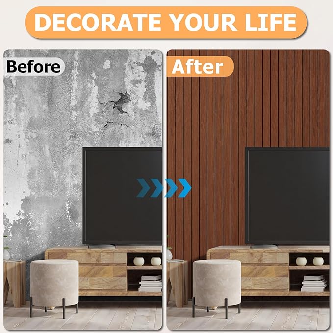Arthome Peel and Stick Slat Wall Panels 15.7 "x120, Self-Adhesive PVC Wood - Image 7