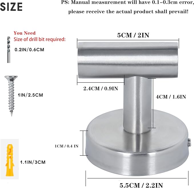 2 Pack Silver Bathroom Towel Hooks Robe Hook Holder Wall Mount Heavy Duty Wall - Image 5