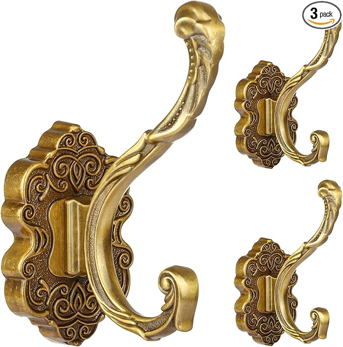 Draupnir 3PCS Coat Hooks Wall Mount, Vintage Decorative Wall Hooks Antique Brass by Draupnir