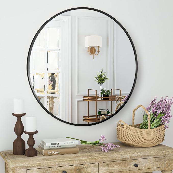 HARRITPURE Round Mirror 15.7" Black Wall Mounted Circle Mirror by HARRITPUREHome