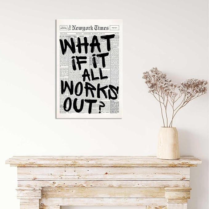 Drimiler Retro Black And White Newspaper Poster What If It All Works Out Canvas - Image 6