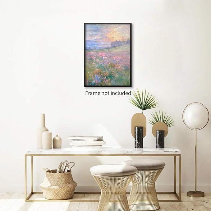 rumlud French Country Floral Wall Art Vintage Colorful Flower Field Landscape - Image 4
